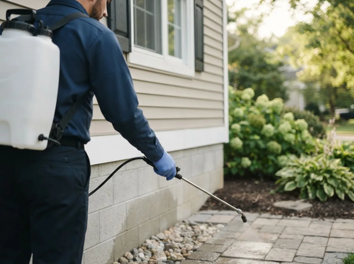 Pest control technician inspecting a home in Manitowish Waters, WI